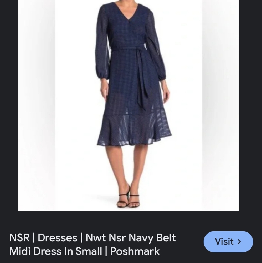 NSR Navy Belted Midi Dress